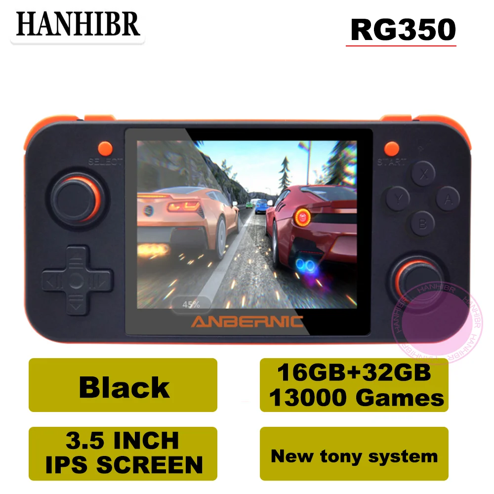 Black 48G13000 Games ANBERNIC RG350 ips Ретро игры 350 видео игры обновление игровой консоли ps1 игры 64 бит opendingux 3,5 дюймов 28000+ игры rg350 - Цвет: Black 48G13000 Games