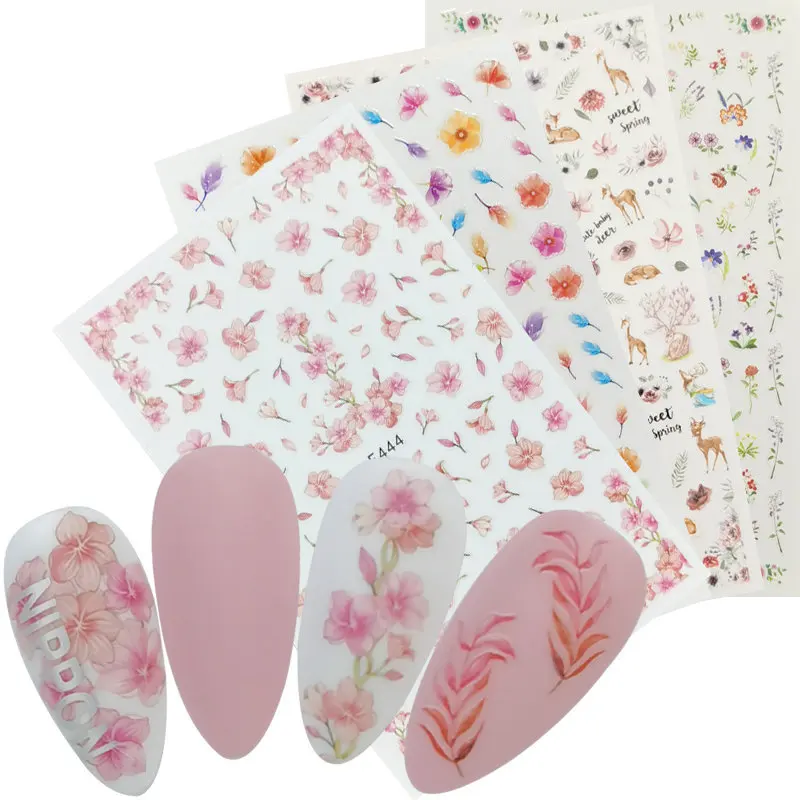

2021 New 3D Nail Art Stickers Flowers Watermelon Lemon Cactus Alphabet animal Nail Decals Nail Stickers DIY nail art decorations