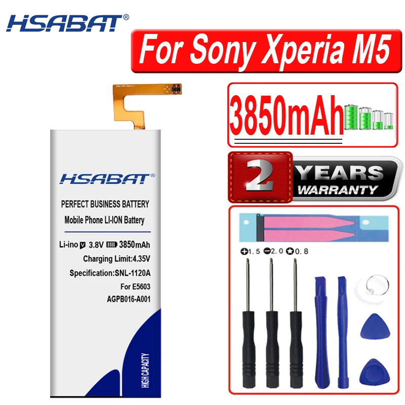 HSABAT 100% Новинка 3850 мАч AGPB016-A001 Li-Polymer для Sony Xperia M5 Battery M 5 E5603 E5606 E5653 E5633 E5643 E5663 |