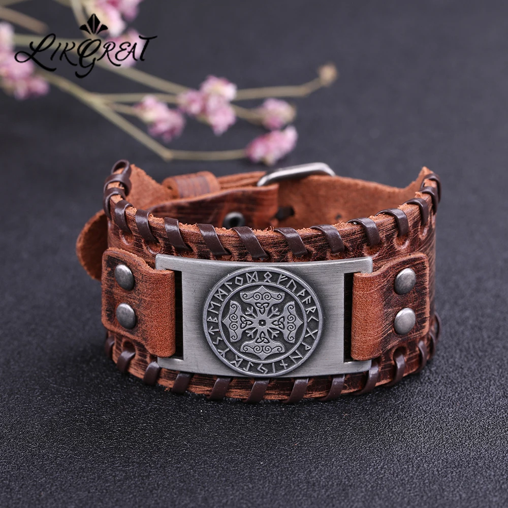LIKGREAT мьельнир Тора молот Triqueta крест Для мужчин широкий кожаный браслет