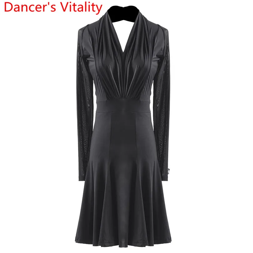 

Latin Dance Performance Clothes Women Adults V Neck 2 Style Cut out Dress Rumba Samba Tango Cha Cha Dancing Training Outfits