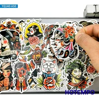 50pcs old school tattoo art style laptop phone skateboard guitar motorcycle car stickers pack for notebooks luggage bike sticker