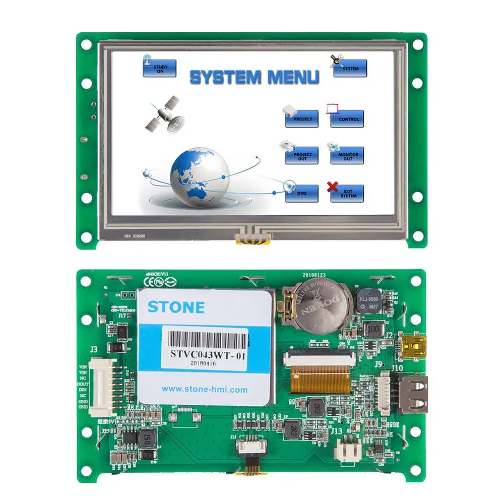 STONE Intelligent 4.3 Inch TFT LCD Display Module with Controller Board+Program+Touch Screen+RS232/RS485 Interface