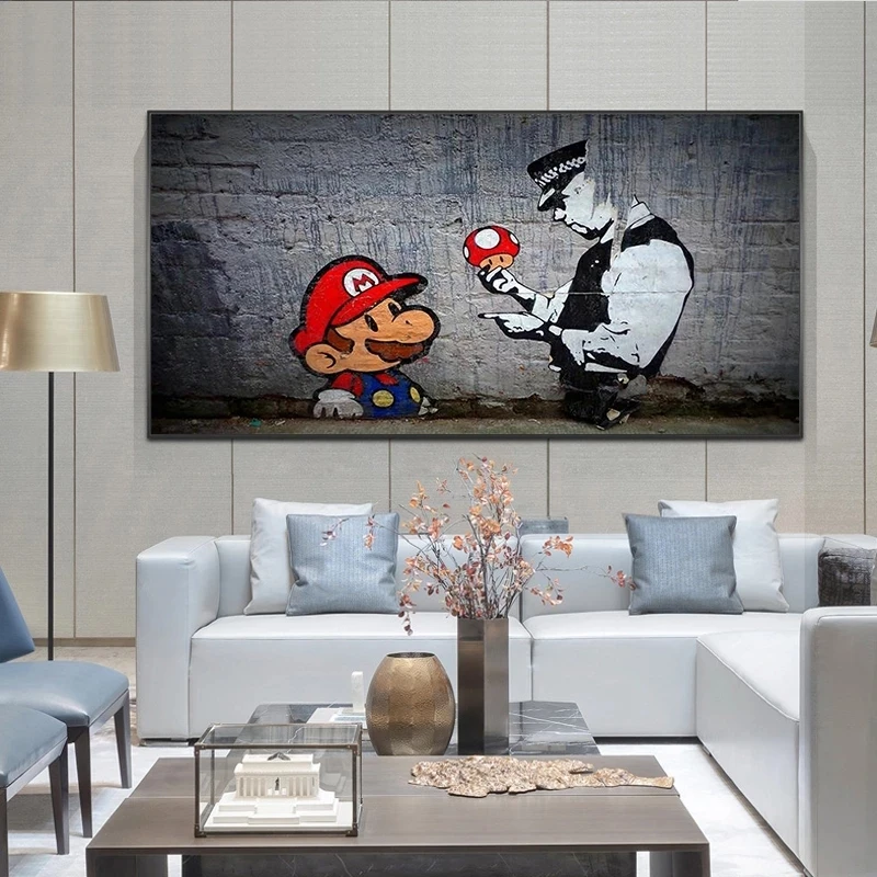 Художественная картина в стиле граффити Марио маслом на холсте плакат и принты