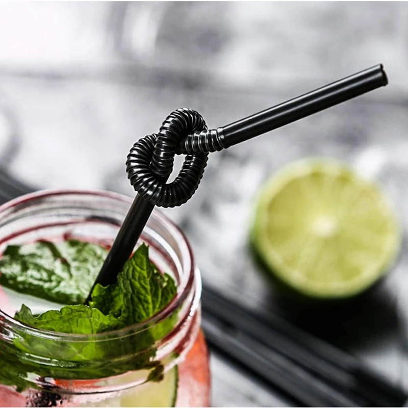 

1000Pcs Flexible Black Plastic Drinking Straws, 10.2 Inches Extra Long Disposable Party Fancy Straws