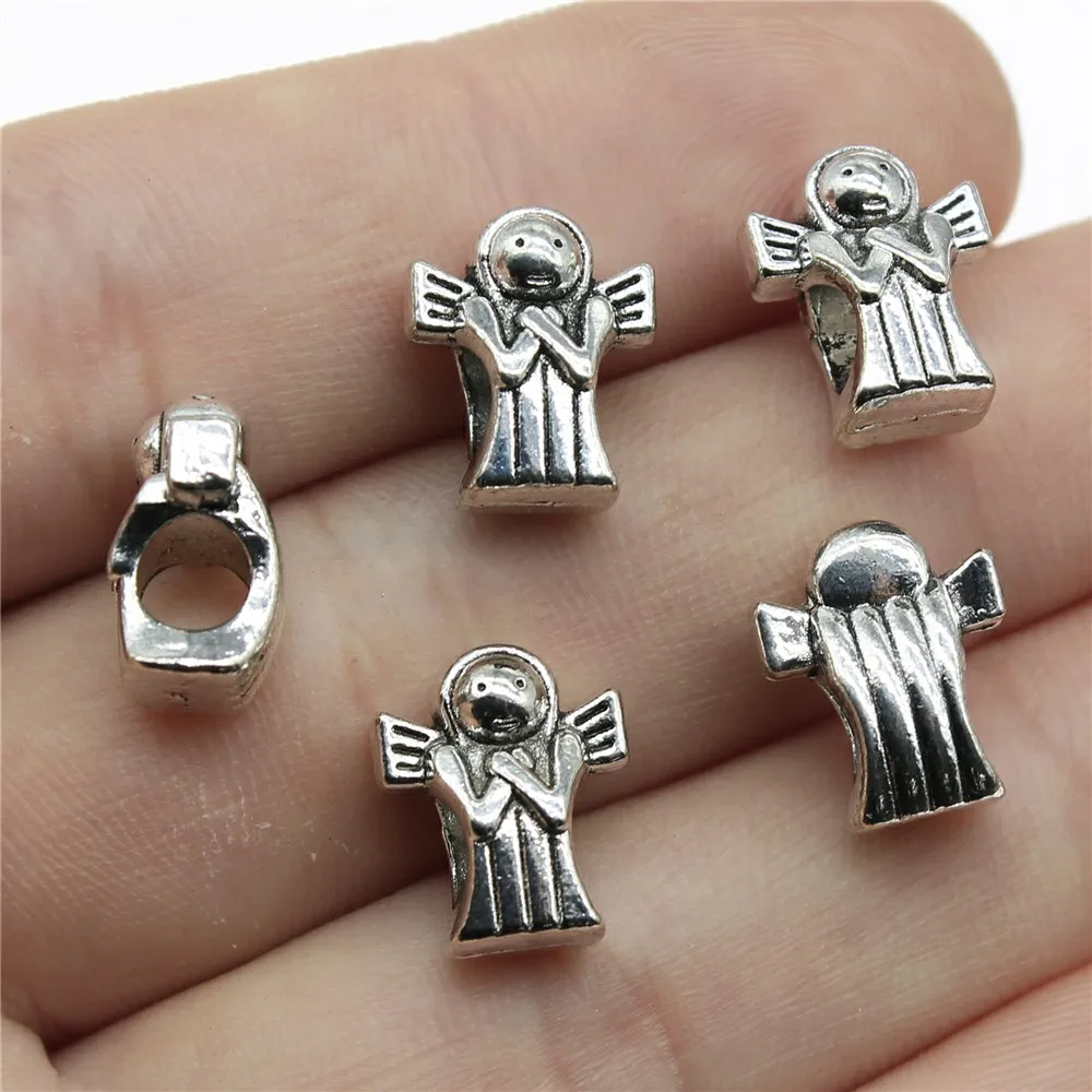 

100pcs 13x11x7mm Angel Guardian Angel Elf Big Hole Bead For Jewelry Making DIY Bracelet Making Antique Silver Color