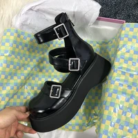summer new vintage mary jane shoes female platform leather cross strap sandals college style muffin bottom shoes