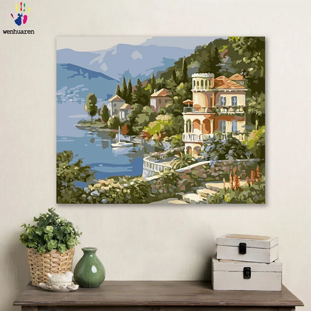 DIY картинки для раскраски по номерам с цветами вид на гору вилла группа картин