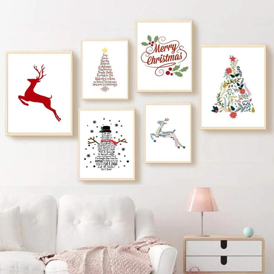 

Christmas Tree Snowman Deer Holiday Celebration Wall Art Canvas Painting Nordic Posters And Prints Wall Pictures Kids Room Decor