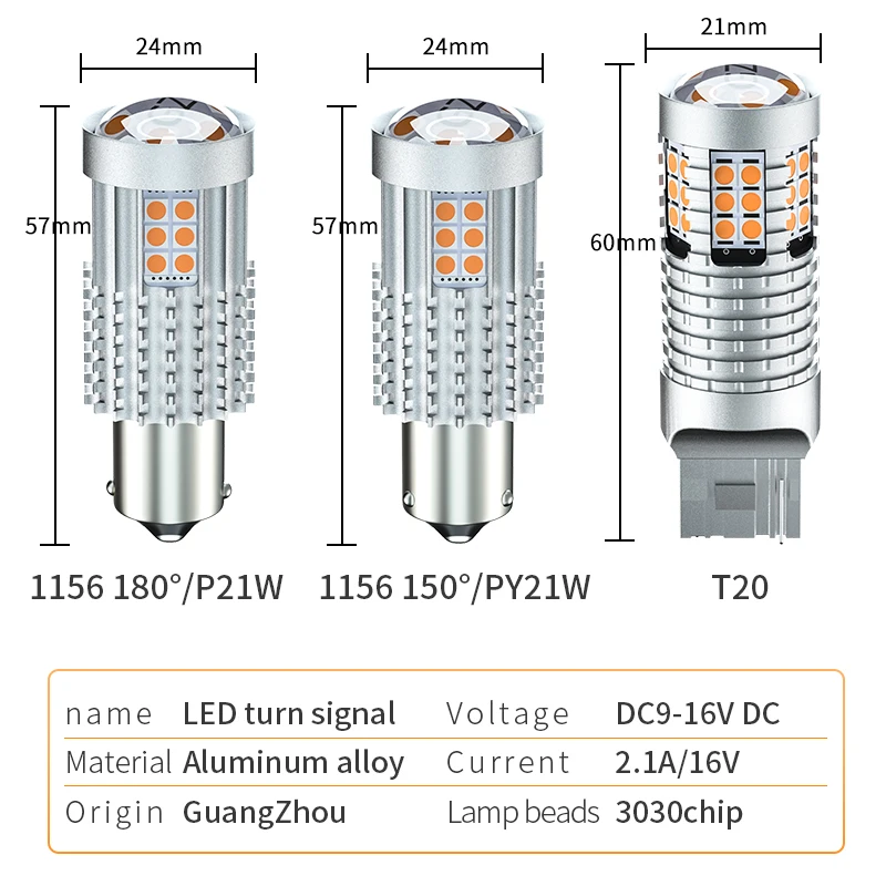 2 шт. Автомобильные светодиодные лампы 30-SMD 7440 T20 W21W 3030 1156 7507 BAU15S | Сигнальные огни