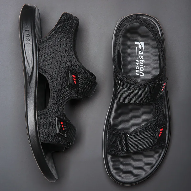 Мужские сандалии на плоской подошве черные повседневные для отдыха пляжа