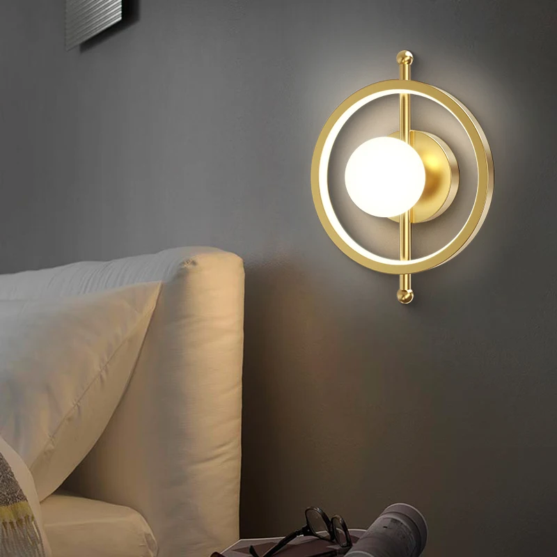 

Deyidn Round Wall lamp Gold LED Aluminum Ball Wall Light Bedroom Balcony Aisle Corridor Living Room Villa Cloakroom Sconce Light