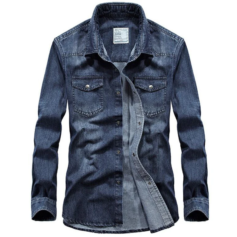 111% хлопковые джинсовые рубашки мужские осенние дышащие повседневные с длинным