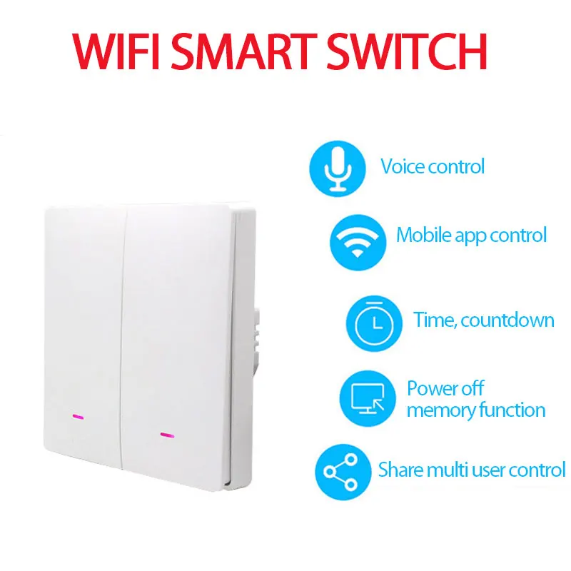 

Smart Wall Switch EU WiFi Button 2.4GHz WiFi Smart Switch Smart Home Automation Modules Support Voice Control Timing Fuction