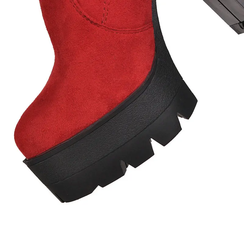 

New Faux Suede Slip On Fashion Boots Ladies Autumn Winter Platform Square High Heel Metal Zipper Knee Thigh Boots Large Size