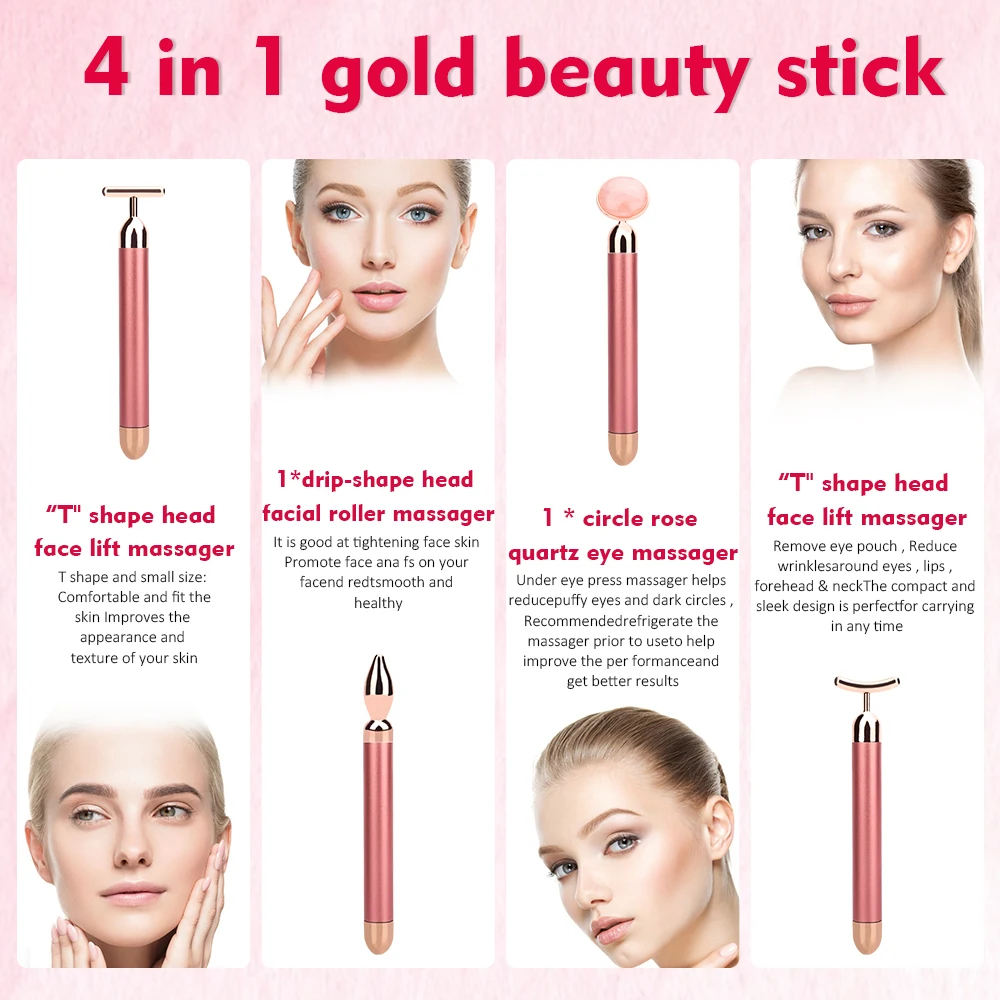 4in 1 Beauty Bar 24k золотой массажер для лица Электрический нефритовый роликовый