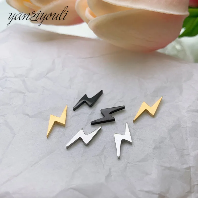 

Gothic Punk Thunder Women Earings Jewellery Mini Small Lightning Bolt Stud Earrings for Men Stainless Steel Jewelry Wholesale