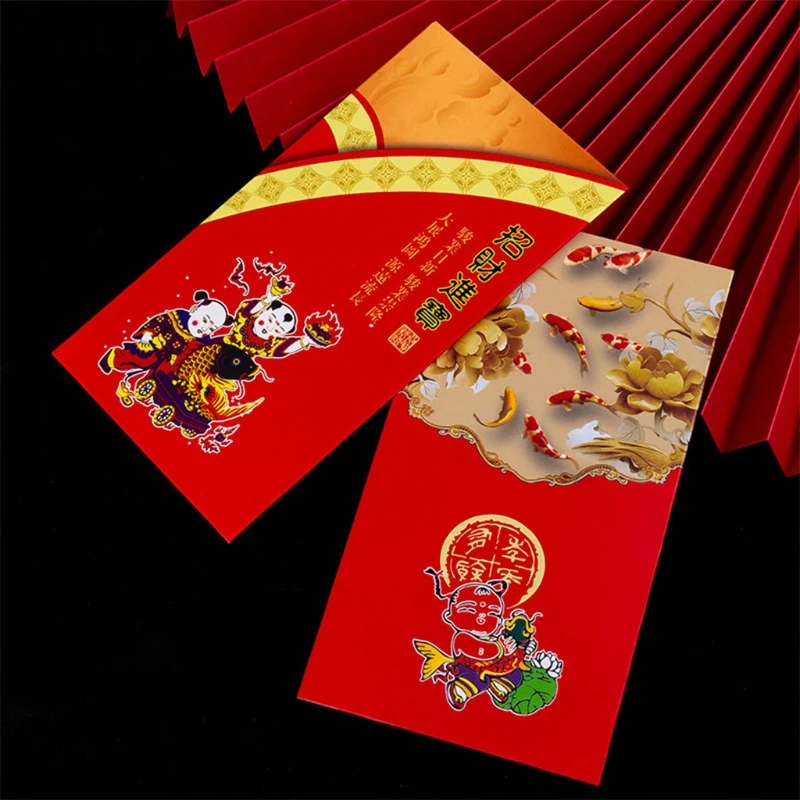 6/12 шт. китайские красные конверты HongBao Подарочная сумка карманы для денег на