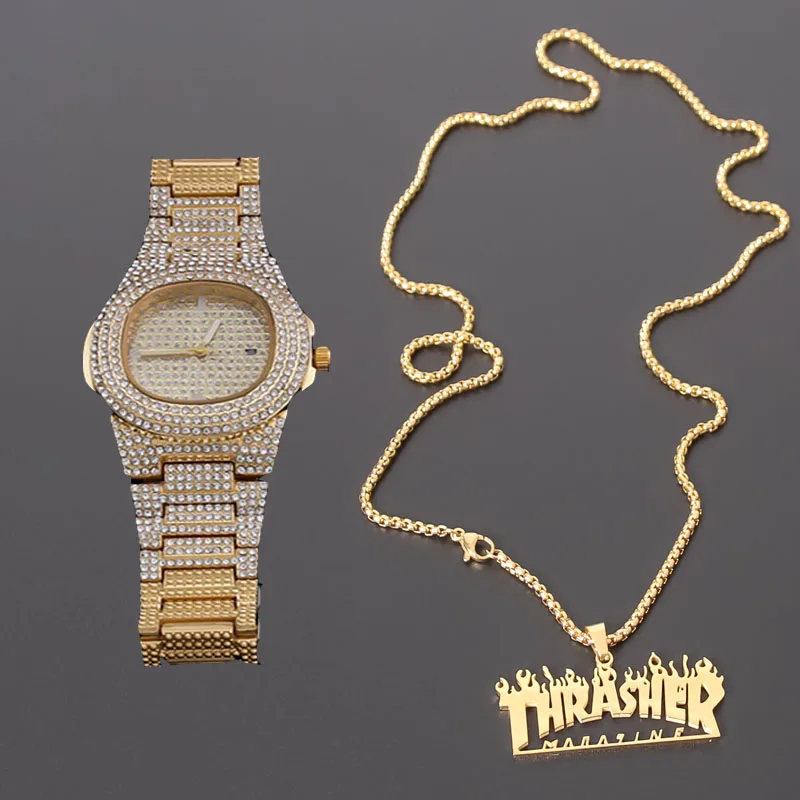 Thrasher мужской набор из ожерелья и часов в стиле хип-хоп панк рок титан нержавеющая