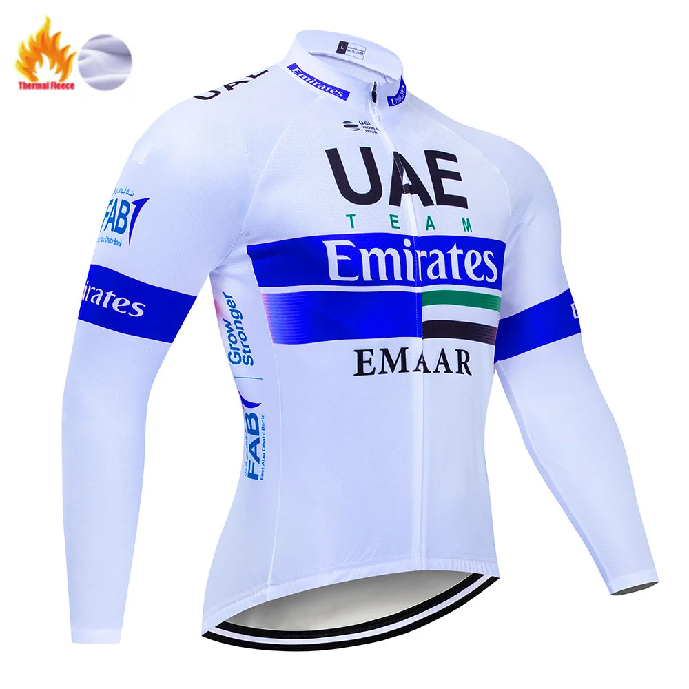 Winter Jersey Зима ОАЭ Команда с длинным рукавом Велоспорт Джерси велосипед брюки набор Мужские Ropa smosmothermal флис велосипедный майон Culotte - Цвет: Winter Jersey