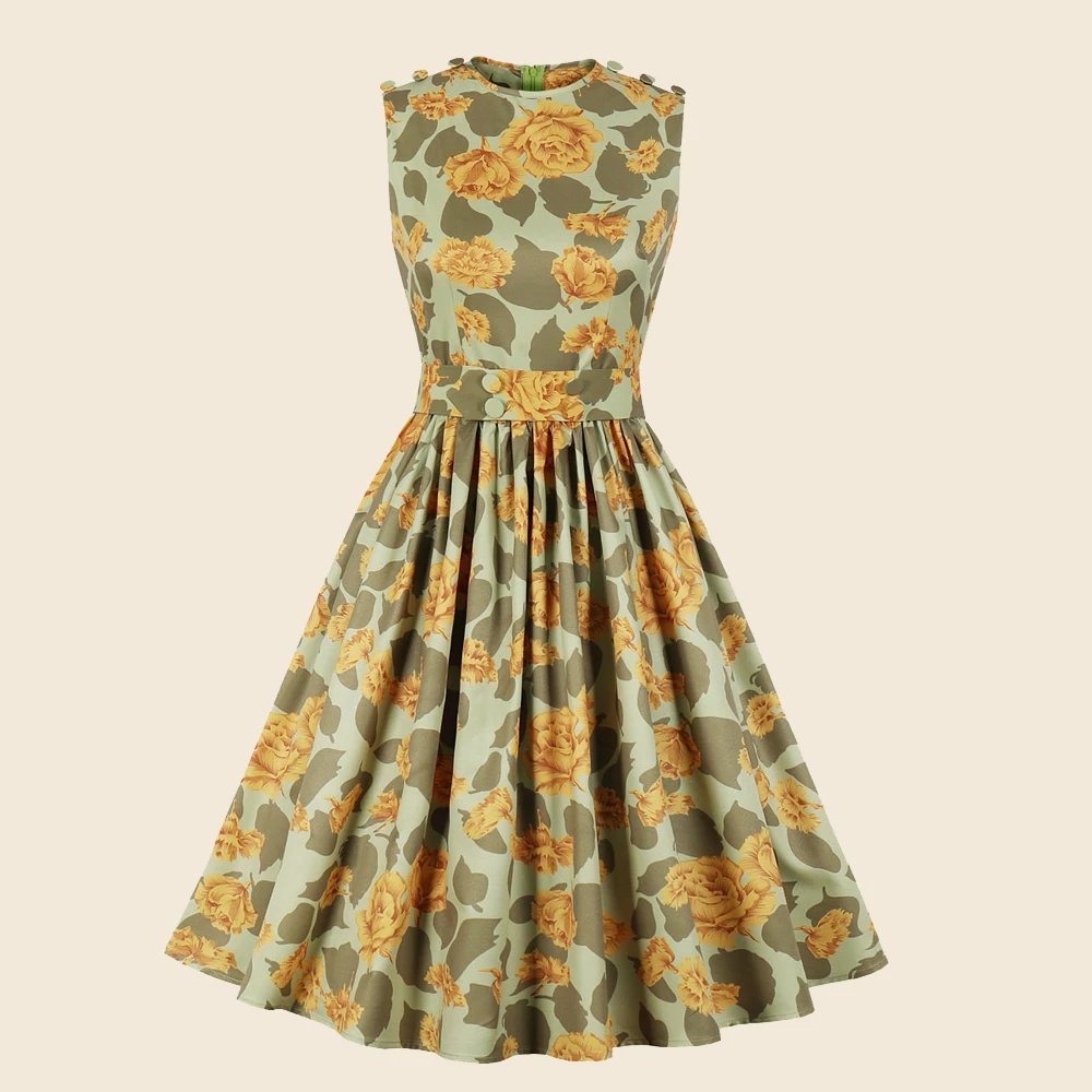 

Женское винтажное плиссированное платье на пуговицах, с высокой талией