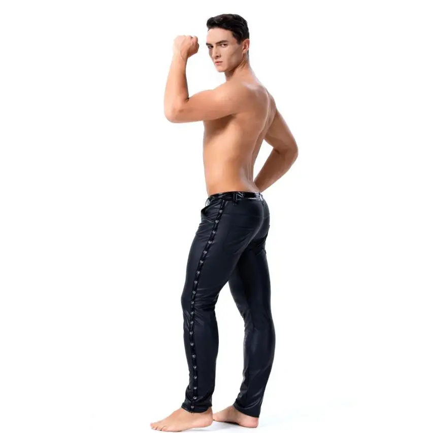 Высокоэластичные мужские черные латексные леггинсы из искусственной кожи