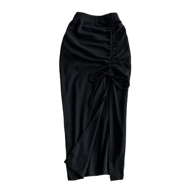 Женская трапециевидная юбка на завязках однотонная винтажная облегающая с