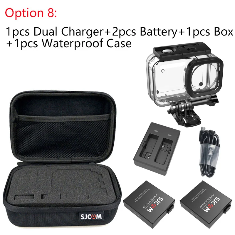 Option 8 SJCAM SJ9 серии Аксессуары двойное зарядное устройство 1300mAh литий-ионная батарея водонепроницаемый чехол Коробка для SJ9 Strike/sj9 Max 4K экшн-камеры - Цвет: Option 8