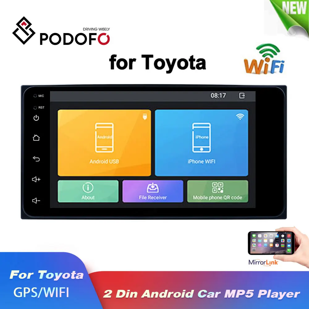 Podofo Android 2 Din Автомобильный Радио Мультимедиа Видео плеер Универсальный Авто