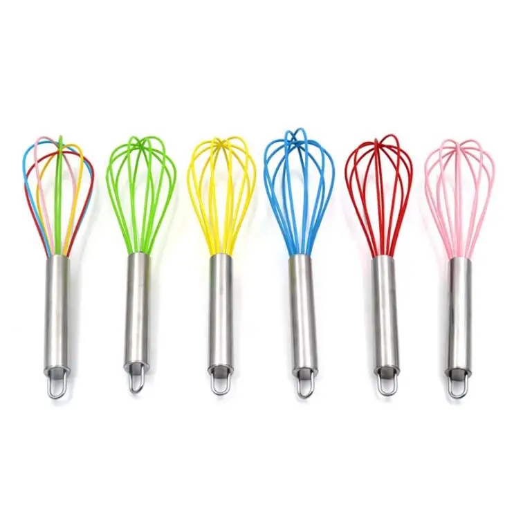 

10 Inch Wire Whisk Stirrer Mixer Egg Beater Color Silicone Egg Whisk Stainless Steel Handle household Baking Tool LX2182