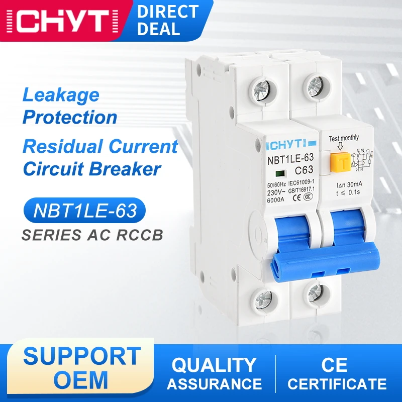 

NBT1LE-63 2P Leakage Protection Can Turn Off 10A 16A 20A 25A 32A 40A 63A 30mA Switch Mini Residual Current Circuit Breaker RCCB