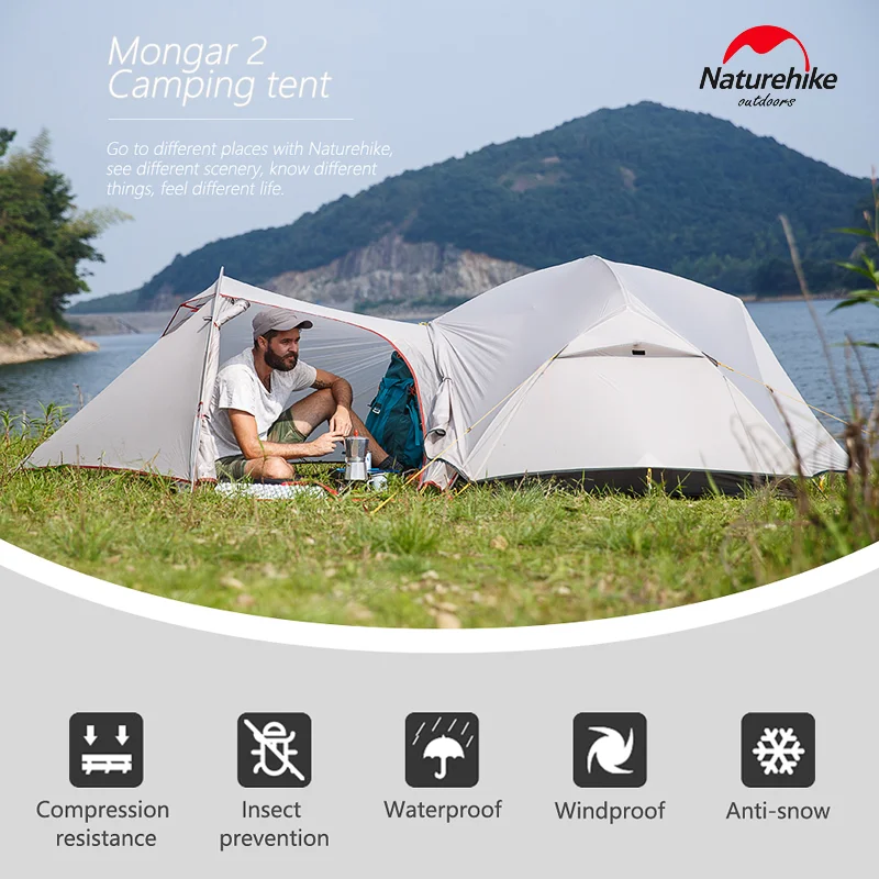 Preise Naturehike 3 Saison Mongar 20D Silicon Fabic Nylon Doppel Schicht Outdoor Camping Zelt Wasserdicht Für 2 Menschen NH17T007-M