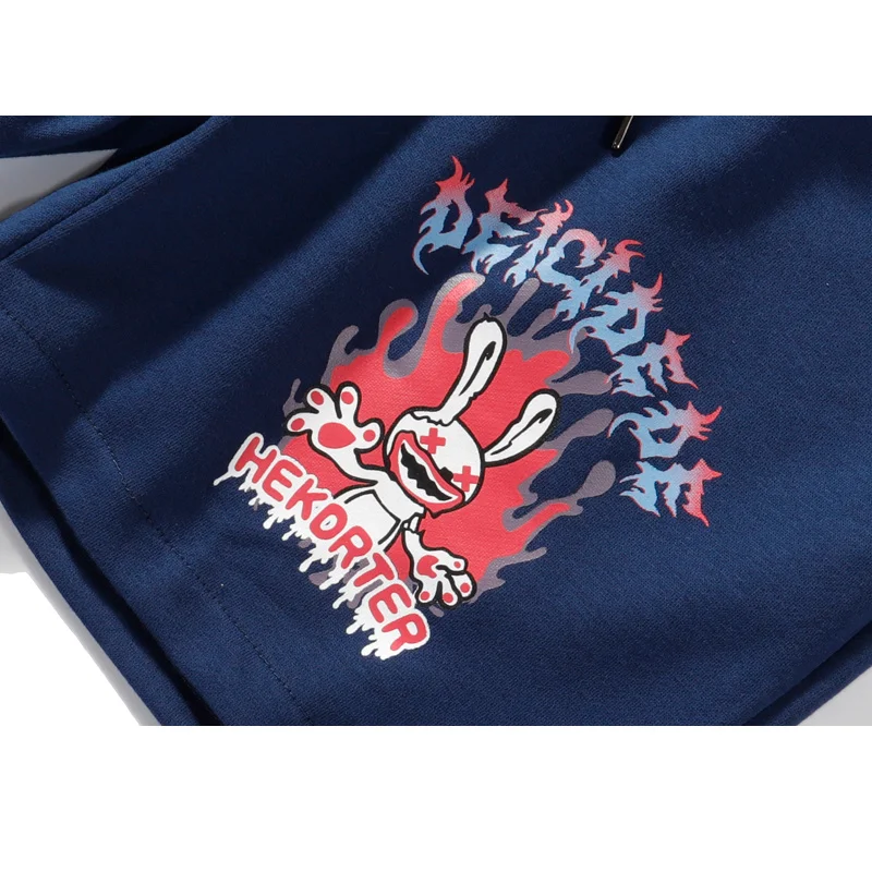 

Hip Hop Shorts Men Cartoon Flame Rabbit Letter Printed Casual Shorts Elastic Waist Baggy High Street Harajuku Sweatpants Summer