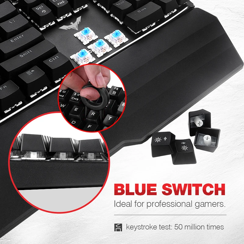 Игровая механическая клавиатура HAVIT 104 клавиши RGB-подсветка синие/красные