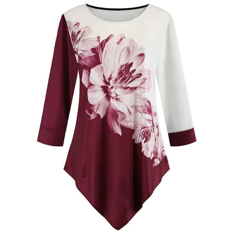 Белая женская рубашка элегантная блузка с цветочным принтом Повседневная