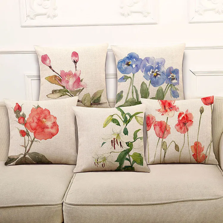 Скандинавский классический ретро раскрашенный вручную розовый синий цветочный