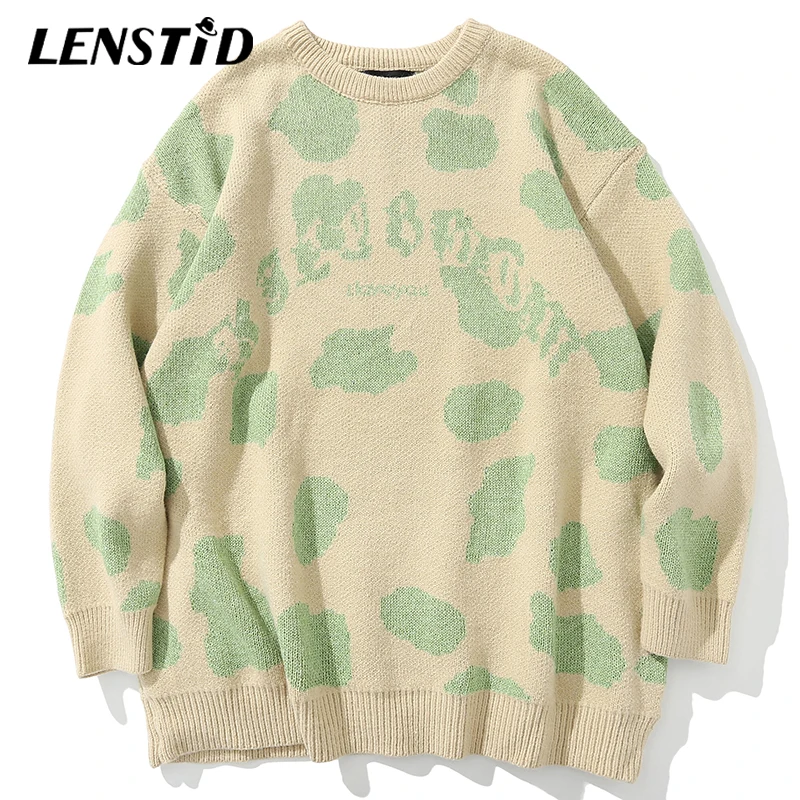 LENSTID Мужской трикотажный джемпер в стиле хип-хоп с принтом коровы жаккард уличная