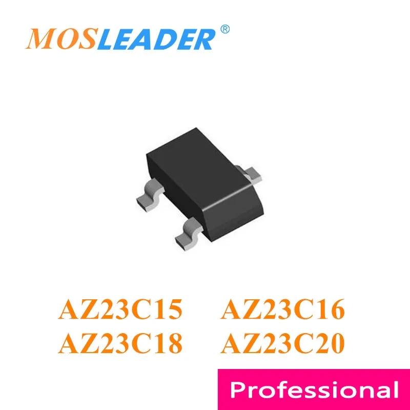 Mosleader 3000 шт. SOT23 AZ23C15 15 в AZ23C16 16 В AZ23C18 18 в AZ23C20 20 в Зенер Двойной общий анод Китайский Высокое качество