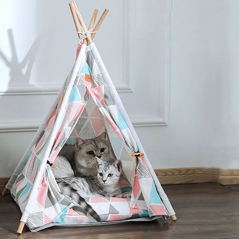 

Portable Pet Tent House Indoor Teepee Thick Cushion Cat Bed Available for Dog Puppy Outdoor Linen Pet Dog Tent Supplies