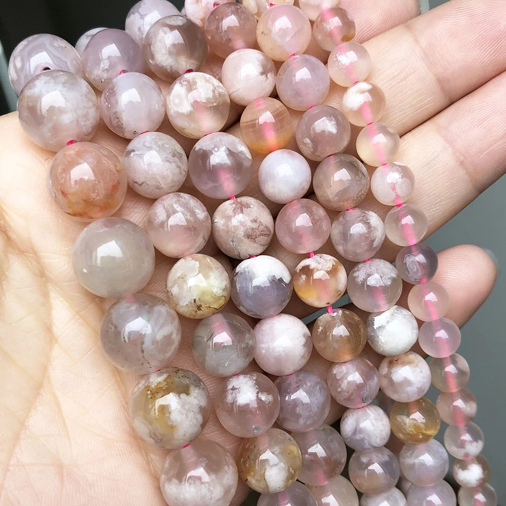 

Natural Gem Stone Beads Pink Cherry Agates Round Loose Spacer Beads For Jewelry Making Diy Bracelet Accessories 15'' 6 8 10 12mm