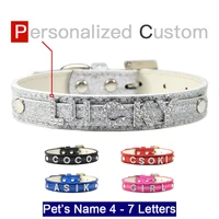 personalized dog collar free luxury leather rhinestone bling charms custom pet dogs name or blessing words unique style