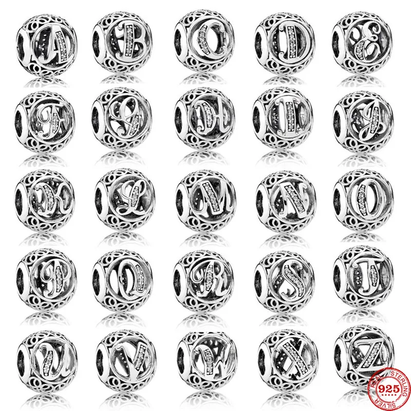 Fit Original Pandora Charms Bracelet 925 Sterling Silver A-Z 26 English Letters Charm Bead DIY Jewelry Making Berloque For women | Украшения