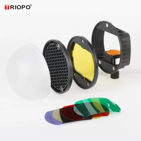 Комплект аксессуаров для вспышки TRIOPO с магнитным креплением адаптер + рассеиватель + Цветные гелевые фильтры для Canon Nikon Sony Godox