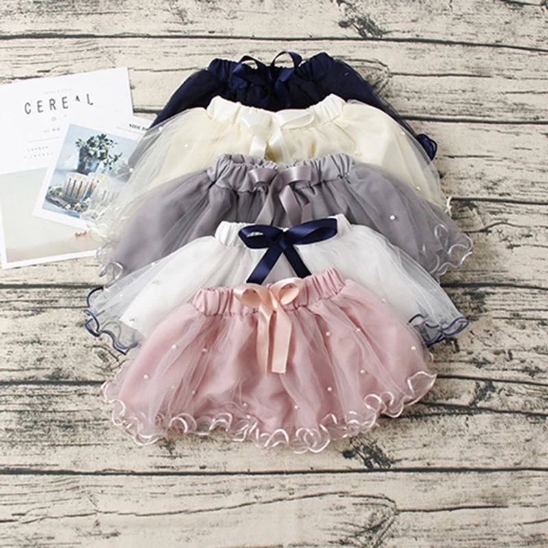 

3-8Y Cute Baby Girl Princess Tutu Skirts Summer Infant Kids Ruffled Mesh Ball Gown Skirt Bow Pearl Bead Decorate Clothes