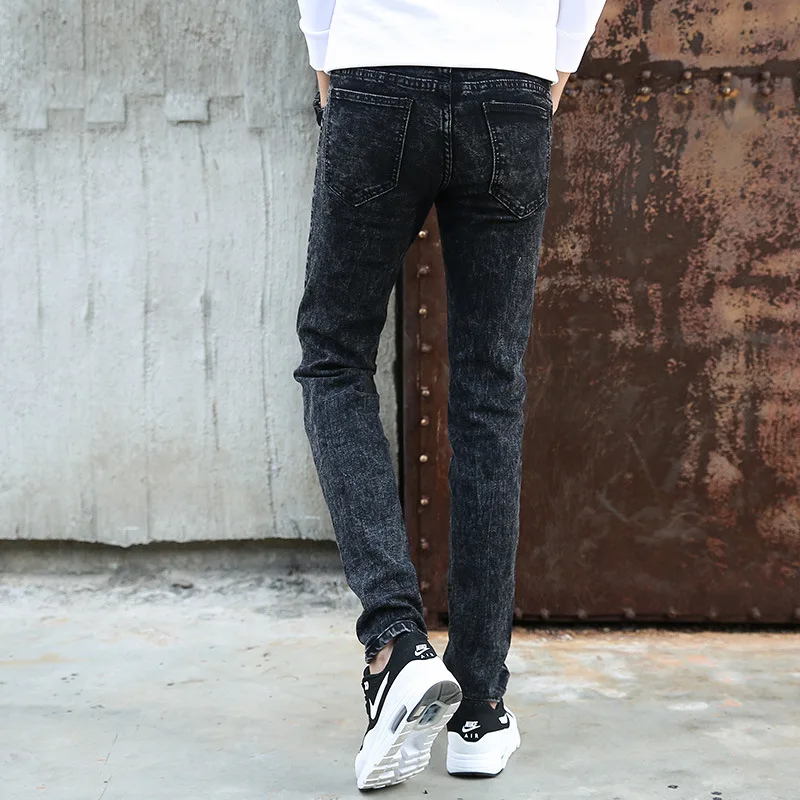 Мужские байкерские джинсы черные узкие в стиле панк хип-хоп уличный дизайн