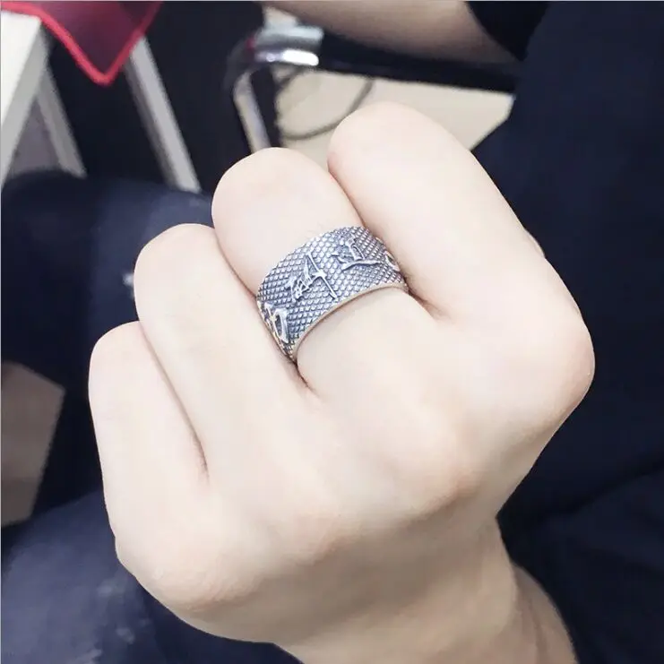 Настоящее s999 Стерлинговое Серебро небесные награды сердце кольцо почерненное