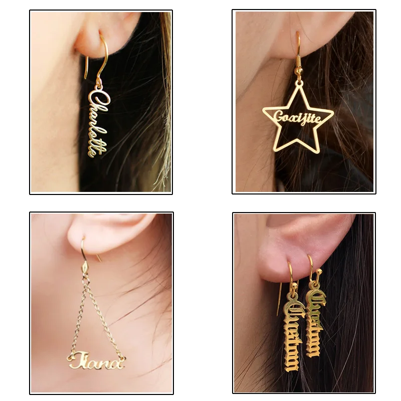 Пентаграмма золото имя висячие серьги-гвоздики с DIY ручной работы для пирсинга из