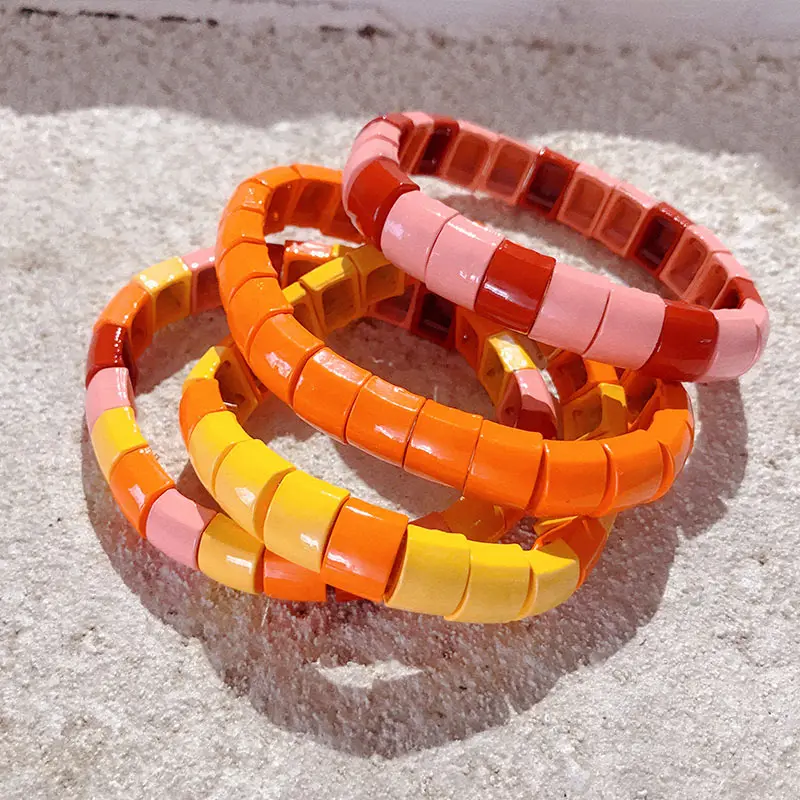 Женский браслет с эмалью Flatfoosie модный ручной работы рисунком эластичный