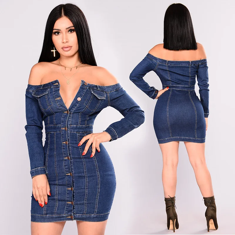 

2020 Casual FashionDressFemale High Quatily Summer Women Denim Dress Slim Fit DressesLadiesVestidos Solid Color LT387