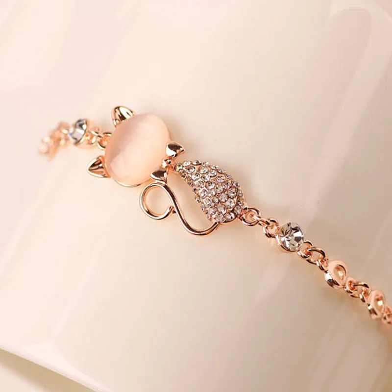 1 шт. женский подарочный браслет с кристаллами в форме кошки опаловым кольцом